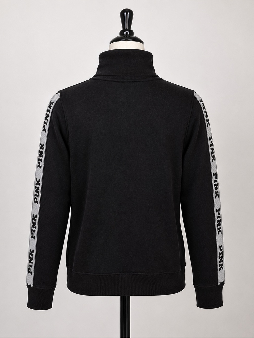 PINK Victoria’s Secret Petite Pullover Sweatshirt Black Funnel Neck Logo Pocket - Picture 2 of 6